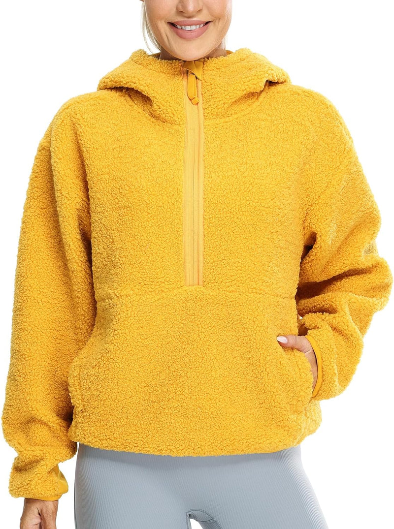 icyzone Damen Teddy Fleece Hoodie Sherpa Kapuzenpullover Herbst Winter Warm Pullover Casual Sweatshi