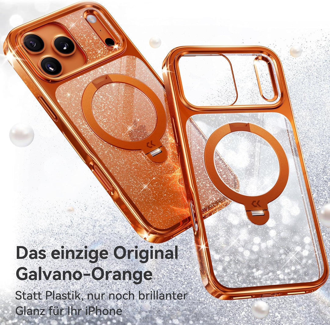 CASEKOO Glitzer Orange für iPhone 17 Pro Max Hülle für MagSafe [360 Drehständer] [Kameraschutz & Mil