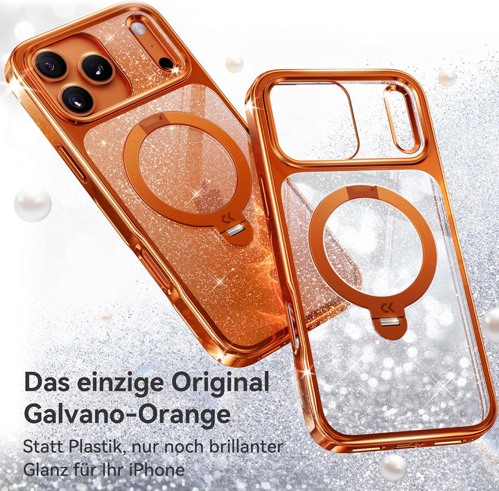 CASEKOO Glitzer Orange für iPhone 17 Pro Max Hülle für MagSafe [360 Drehständer] [Kameraschutz & Mil
