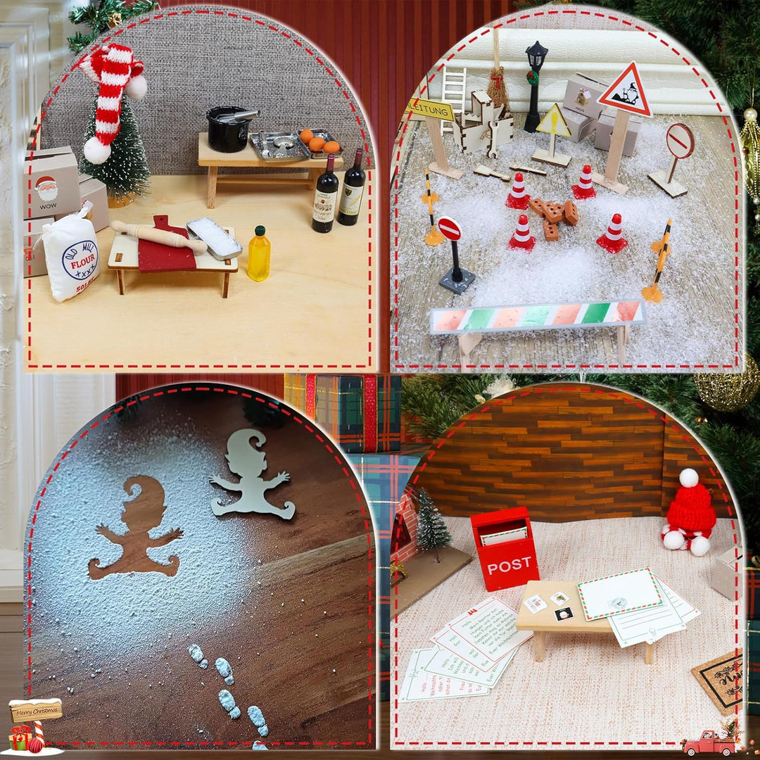 Roselee Wichteltür Set, 28PCS Wichteltür Zubehör Weihnachten Set, Nissedor Miniatur Leuchtend Weihna