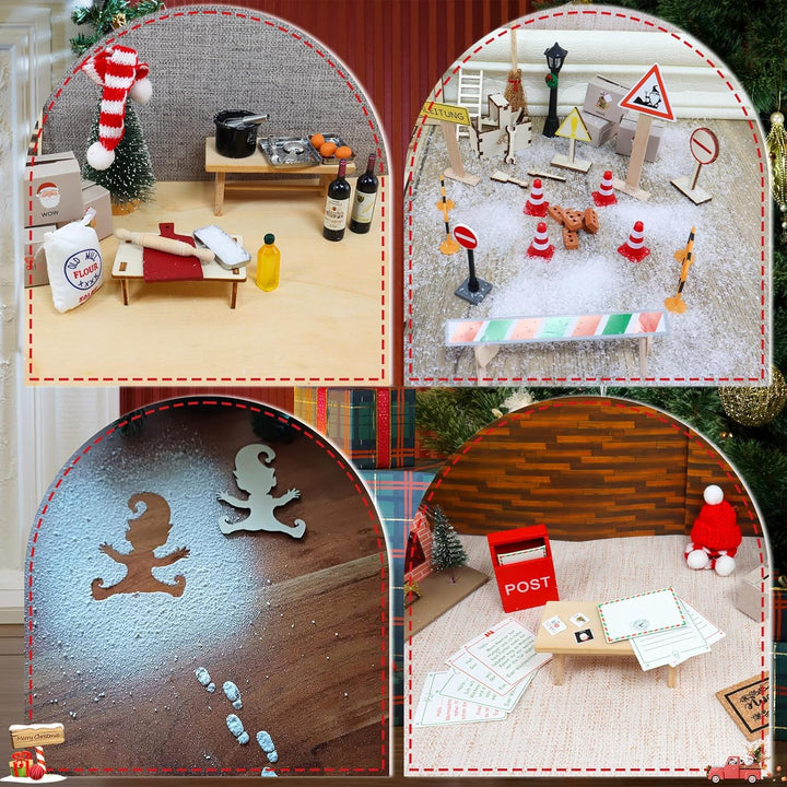 Roselee Wichteltür Set, 28PCS Wichteltür Zubehör Weihnachten Set, Nissedor Miniatur Leuchtend Weihna