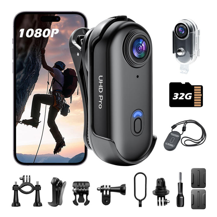 Pudet Luo Action Cam WiFi,32 GB Mini Bodycam Körperkamera mit 360° Action Kamera, HD1080P Sportkamer