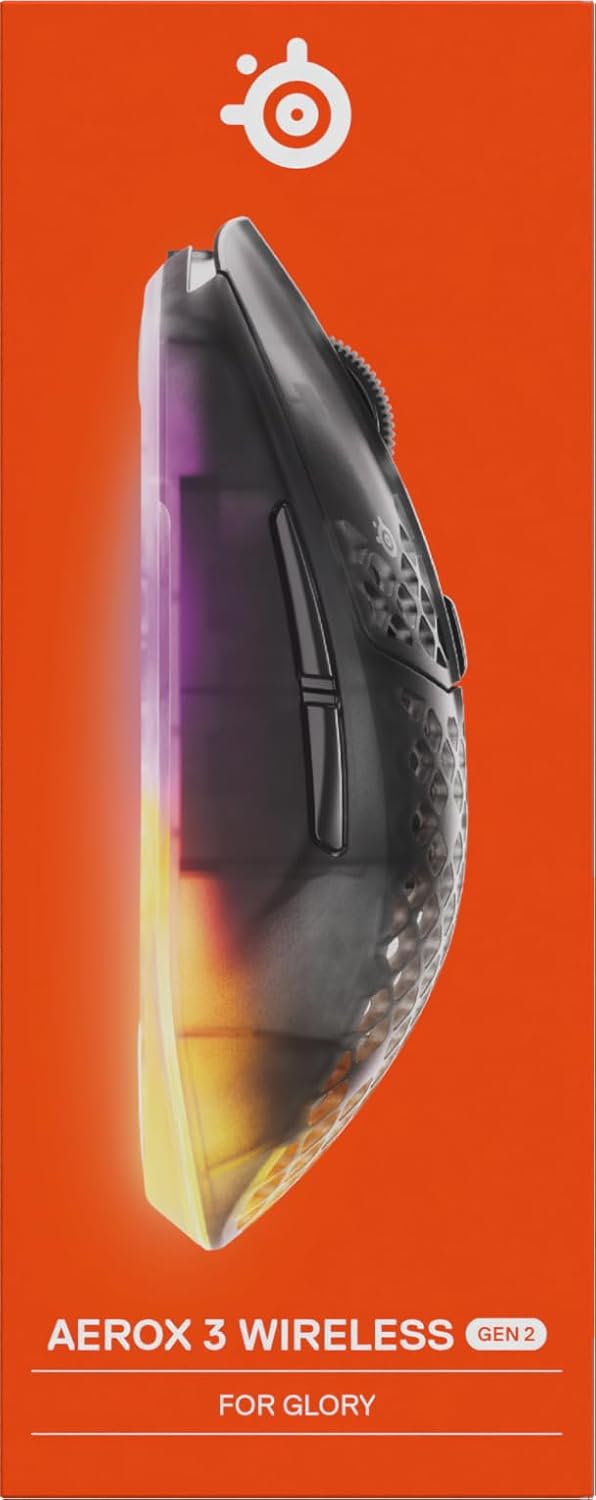 SteelSeries Aerox 3 Wireless Gen 2 – Ultraleichte 68-g-Gaming-Maus, 4K-Polling, 26K-DPI-Optiksensor,