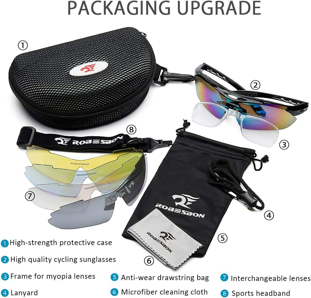 LumiSyne Sportbrille Polarisiert Herren und Damen Radsportbrillen mit 5 Wechselgläsern UV 400 Schutz
