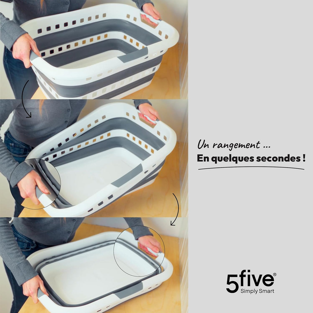 5 five simply smart 5five - faltbarer wäschekorb 45l hugger grau und weiss cm Grau, cm Grau