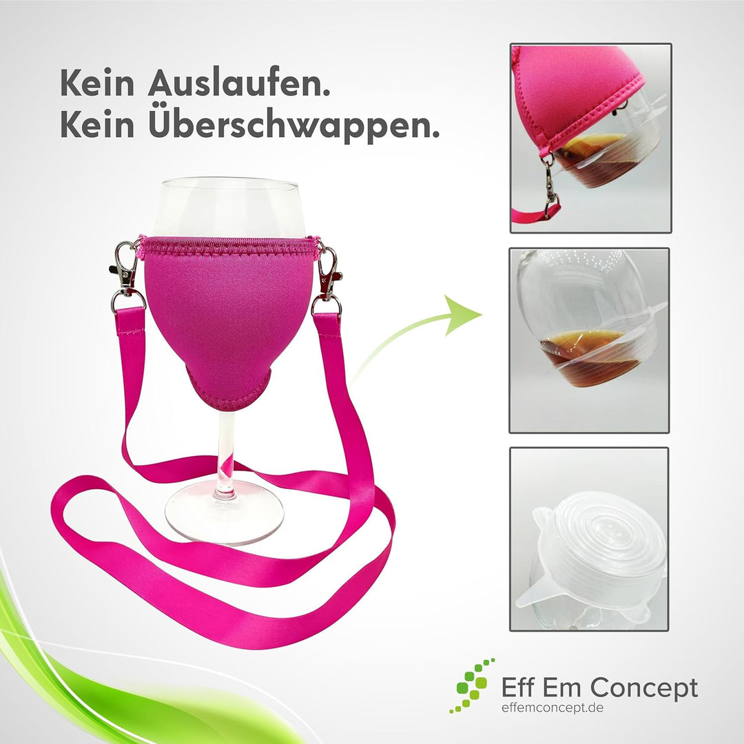 WineHolder - Weinglas-Halter für den Hals, Weinglashalterung inkl. Halstrageband (Lanyard) Rot - 5er