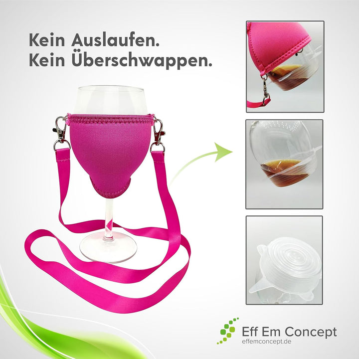 WineHolder - Weinglas-Halter für den Hals, Weinglashalterung inkl. Halstrageband (Lanyard) Pink 2er