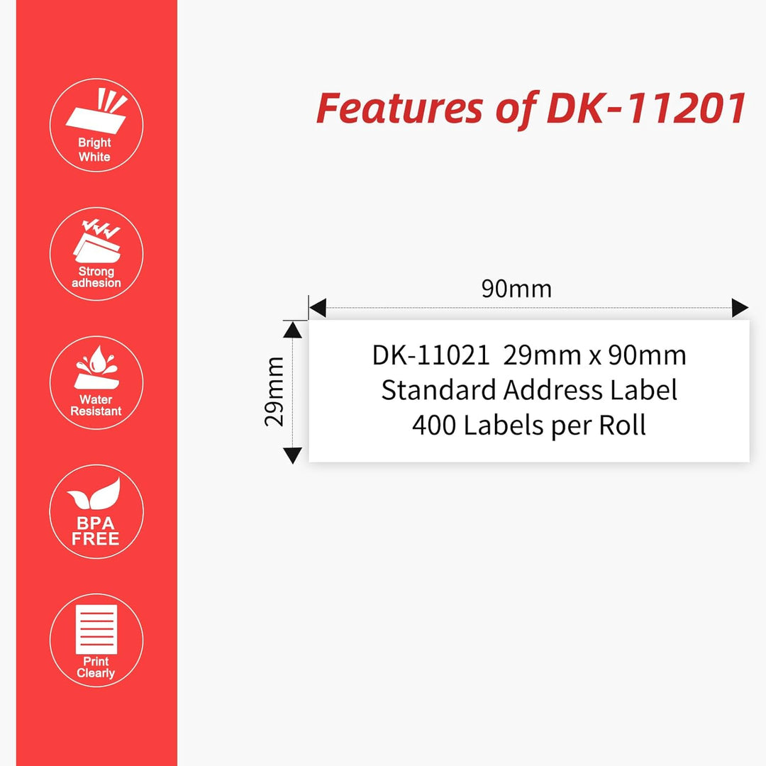 MarkField 12x DK-11201 Etikettenrollen 29mm(B) x 90mm(L) Einzeletiketten Adressetiketten Kompatible