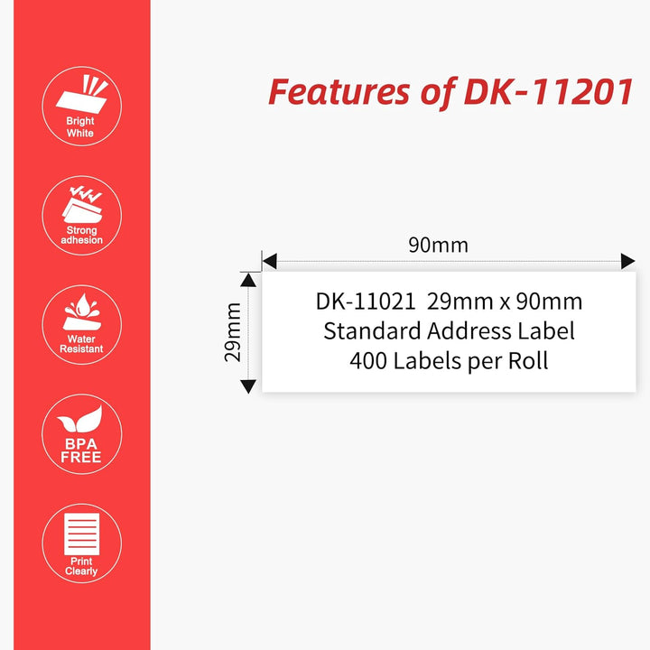 MarkField 12x DK-11201 Etikettenrollen 29mm(B) x 90mm(L) Einzeletiketten Adressetiketten Kompatible