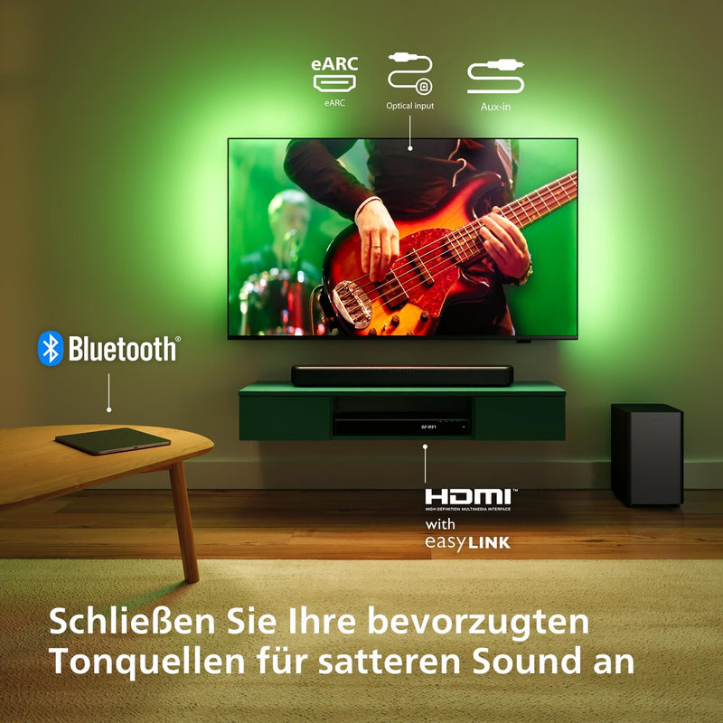 Philips TAB5309 Soundbar 2.1 mit drahtlosem Subwoofer - 2,1 Kanal 240W, DTS Virtual X, Bluetooth 5.4