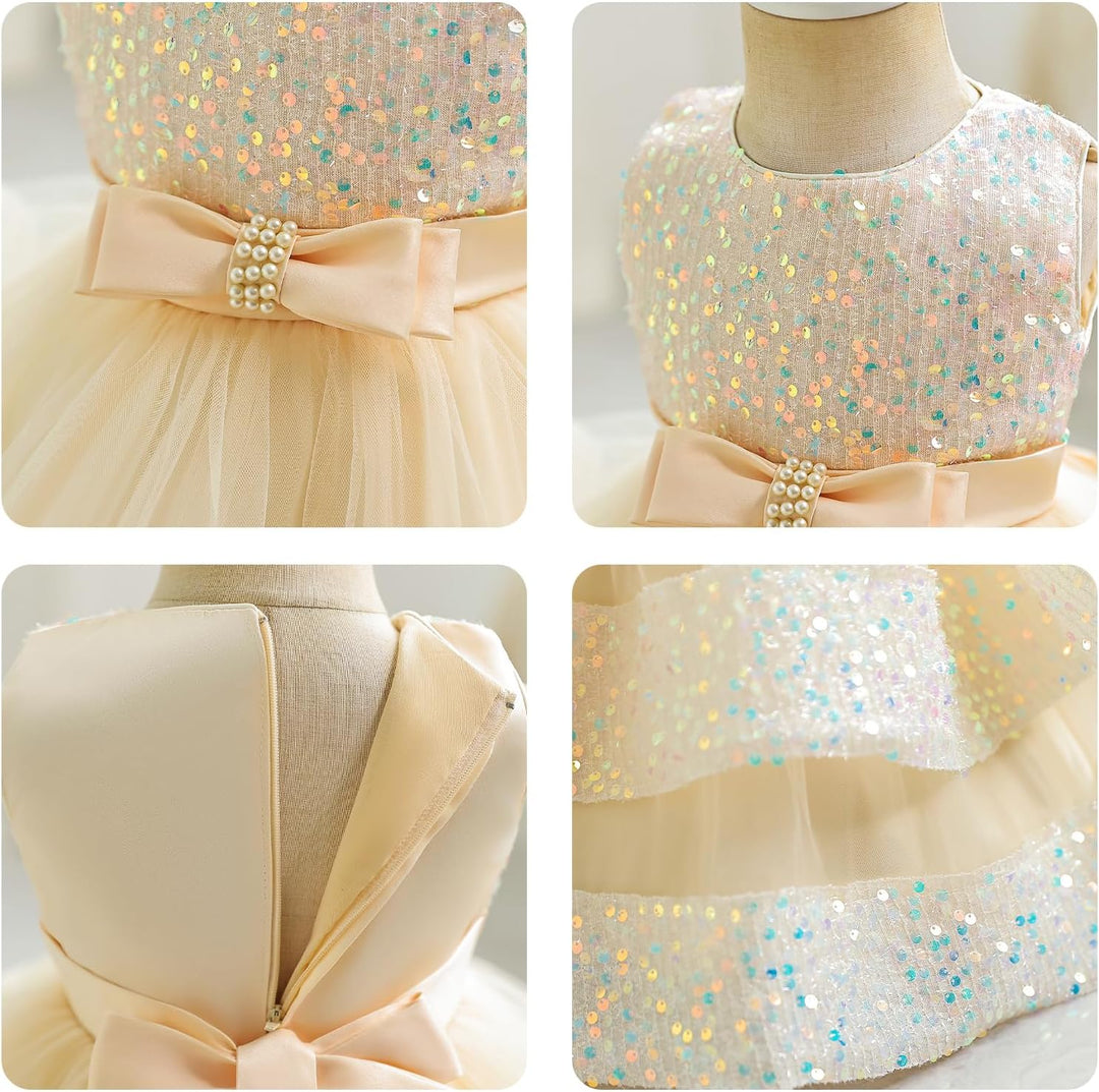 Miipat Baby Mädchen Kleid Prinzessin Tüll Pailletten Partykleid Ärmellos Tutu Blumenmädchenkleider f