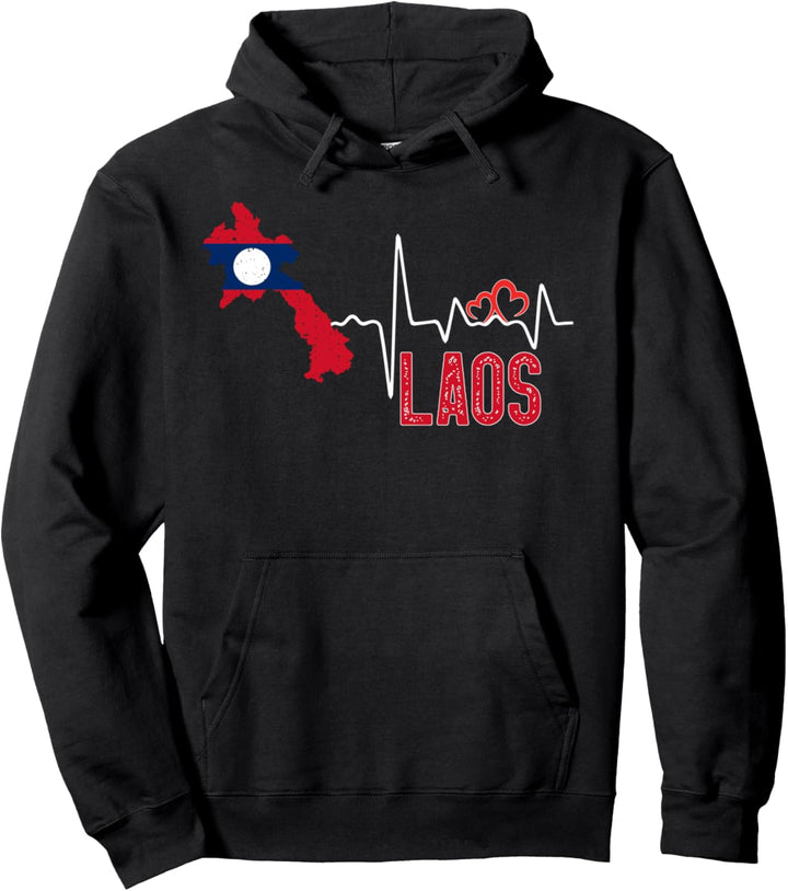 Laos Flagge Karte Herzschlag Design für Laotian Pride Pullover Hoodie