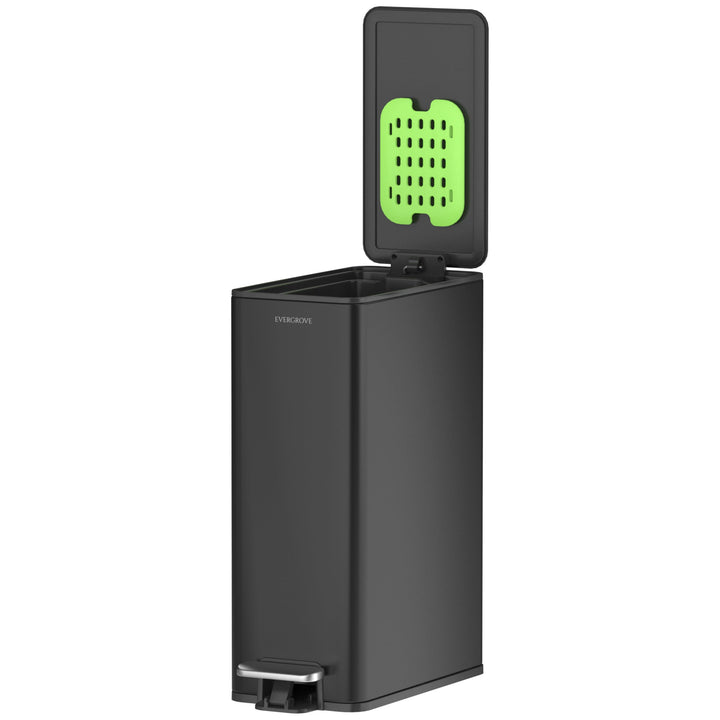 EverGrove 10 L Edelstahl-Treteimer, 14 cm breit, fürs Bad, Matte Black | Nur 14 cm breit: mit Absenk