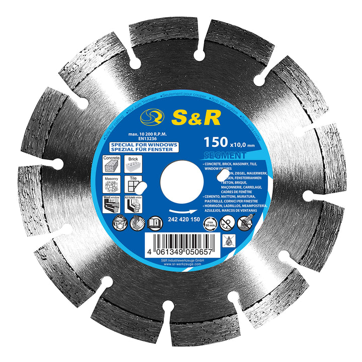 S&amp;R Diamanttrennscheibe 150mm, Segment, für Fensterrenovierung mit BEPo, Alu Fenster, Holzfenster, K