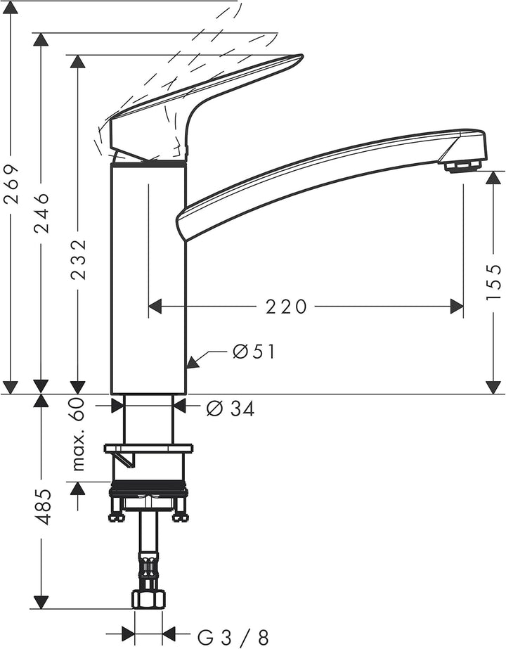 hansgrohe 13861000 MySport Küchenarmatur mit schwenkbarem Auslauf 360°, grau, 13861800 Gebürsteter S