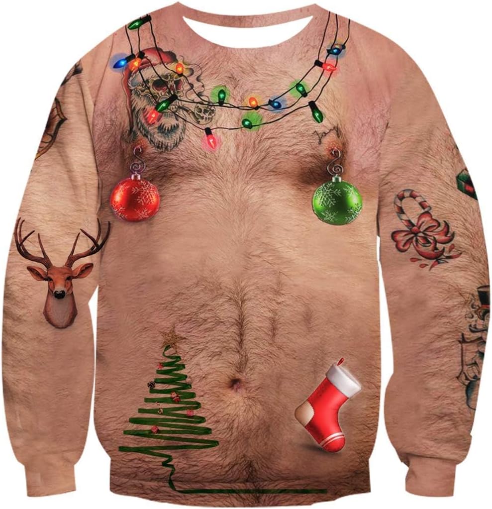 NEWISTAR Unisex Weihnachtspullover Jungen Strickpullover 3D Druck Pullover Weihnachten Jumper Ugly C