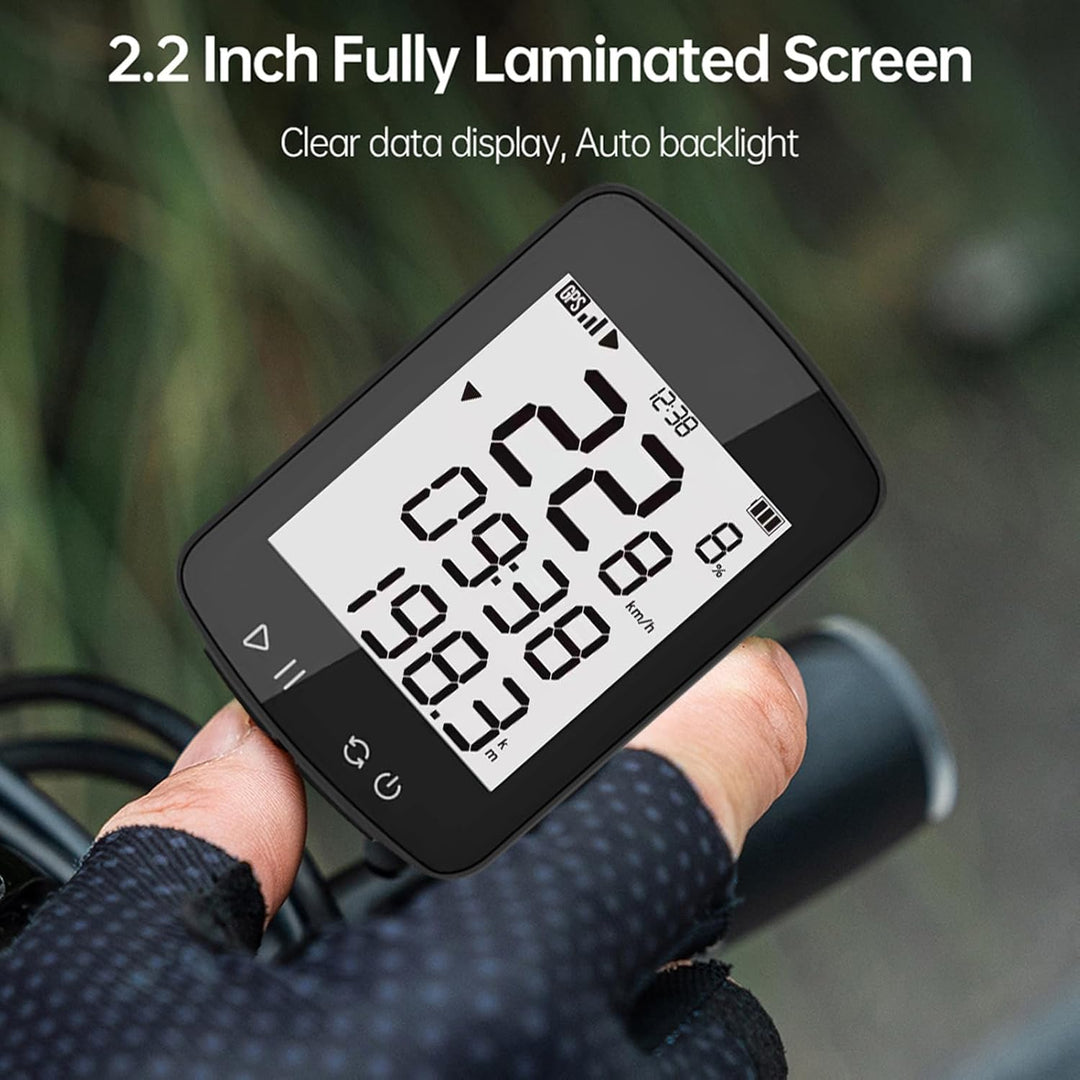 GPS Fahrradcomputer Kabellos, 2,2 Zoll LCD Bildschirm Fahrradtacho Kilometerzähler IPX7 Wasserdicht