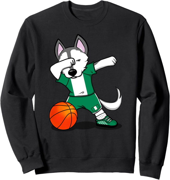Dabbing Husky Hund Nigeria Basketball Mannschaft Flagge Sweatshirt
