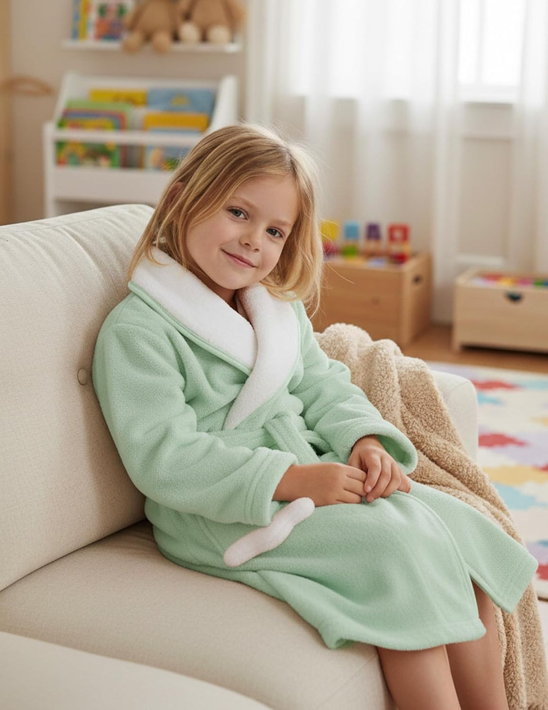 JiAmy Mädchen Bademäntel aus Coral Fleece Kuschelflanell Kuschelweiche Kinderhausmäntel Nachtwäsche