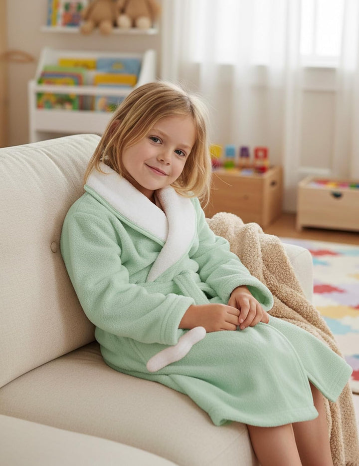 JiAmy Mädchen Bademäntel aus Coral Fleece Kuschelflanell Kuschelweiche Kinderhausmäntel Nachtwäsche
