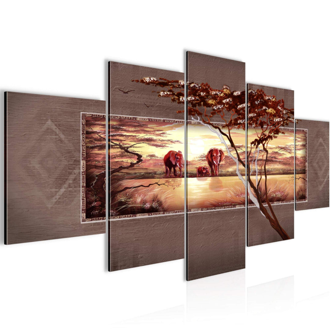 Runa Art Wandbilder Afrika Elefant 5 Teilig Bild auf Vlies Leinwand Deko Wohnzimmer Schlafzimmer Sav