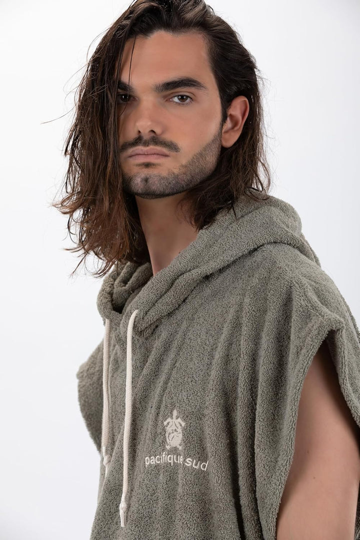 Pacifique Sud - Poncho Grün ärmelloser Poncho - Large - 100% Baumwolle Premium - Made in Portugal