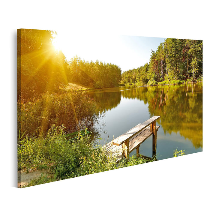 islandburner Bild auf Leinwand Sommerlandschaft Waldsee Sonnenstrahlen Bilder Wandbilder Poster, Lei