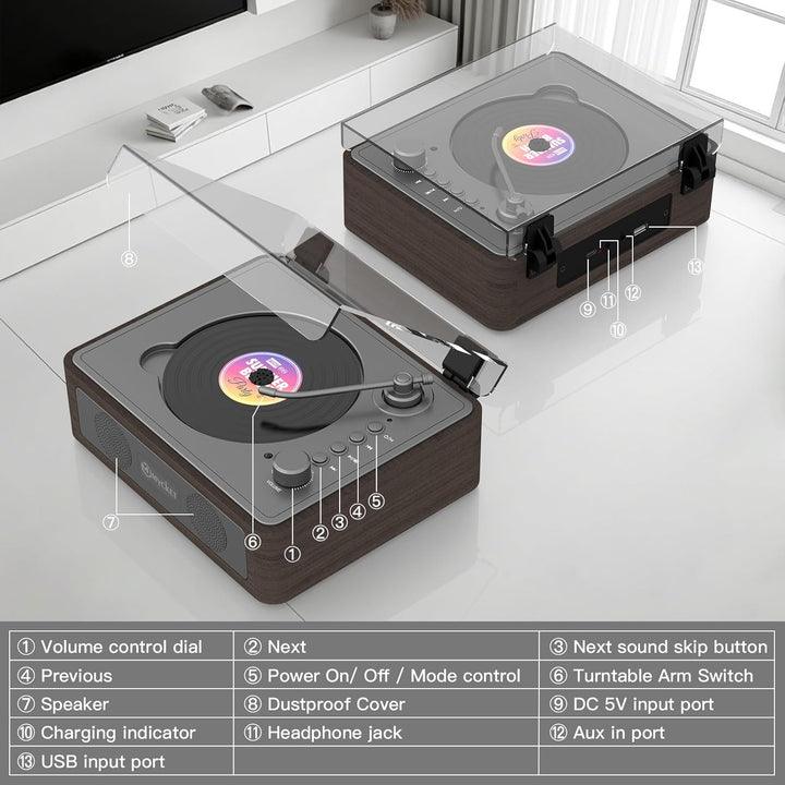 Mycket CD Player Tragbar mit Bluetooth 5.0, CD Musik mit Fernbedienung, HiFi-Dual-Stereo-Lautspreche