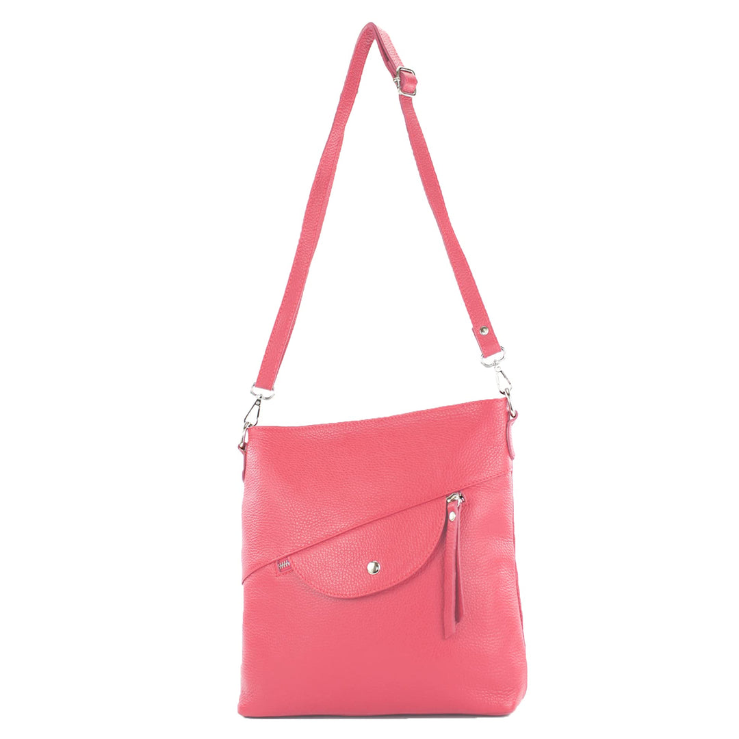 modamoda de - T223 - ital. Umhängetasche Schultertasche Medium aus Leder Bubble Gum, Bubble Gum