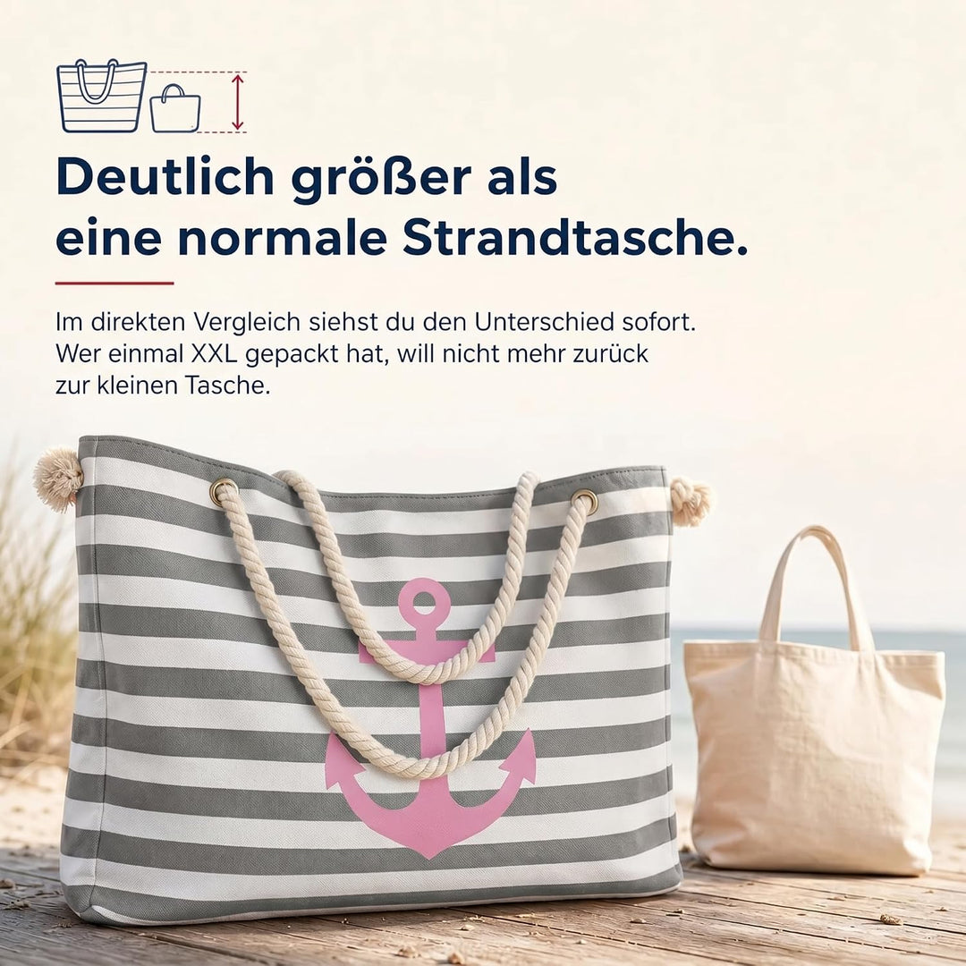 Sonia Originelli XXL Familienshopper Strandtasche Weekender maritim gestreift mit Anker Aufdruck Far