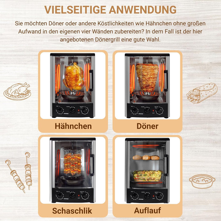 Syntrox Germany Backofen + Dönergrill Lugo 2 in 1, Heizofen, Gyrosgrill, Hähnchengrill, Drehspiess (