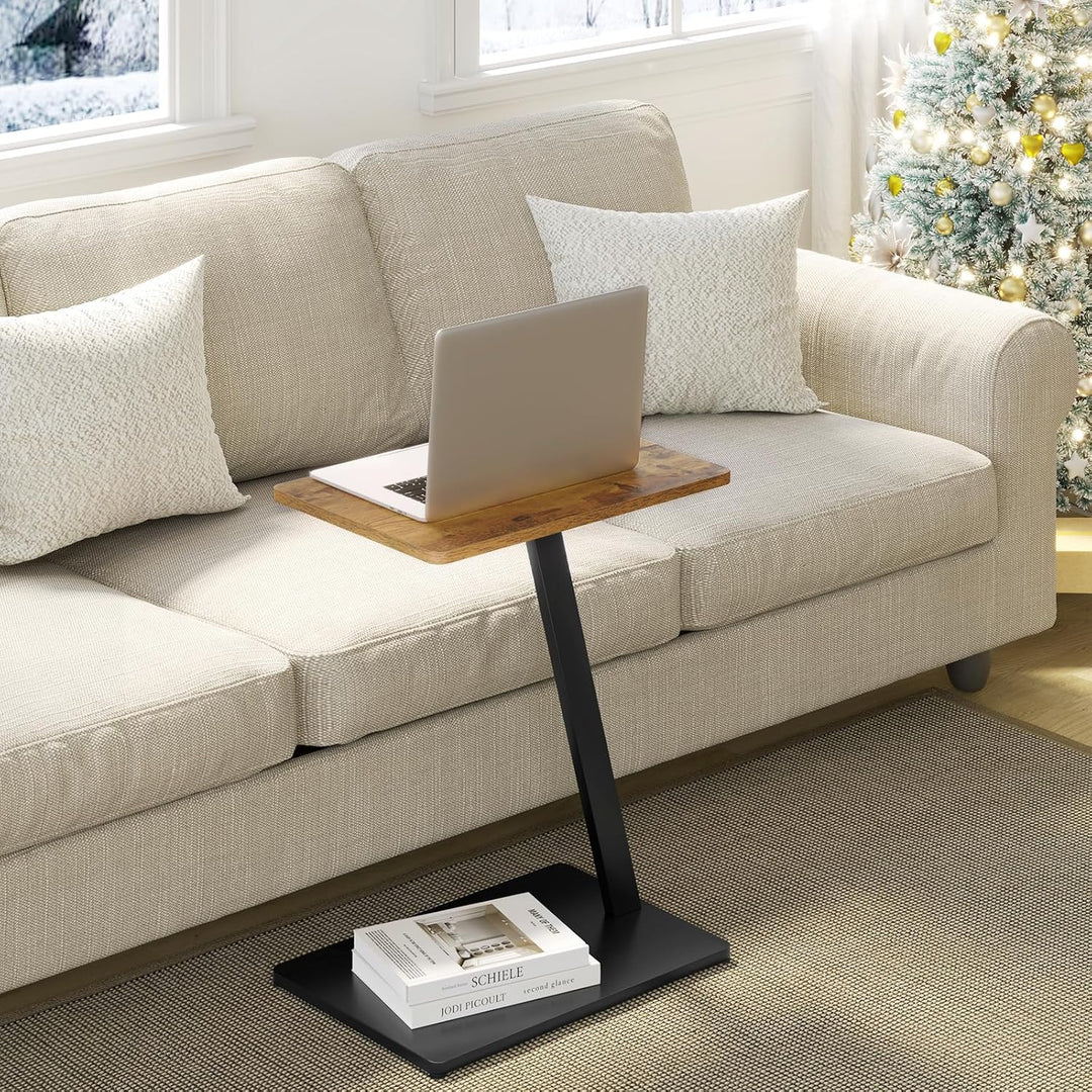 EUGAD Beistelltisch C Form, Couchtisch Sofatisch Wohnzimmertisch, mit Metallgestell, für Sofa Couch