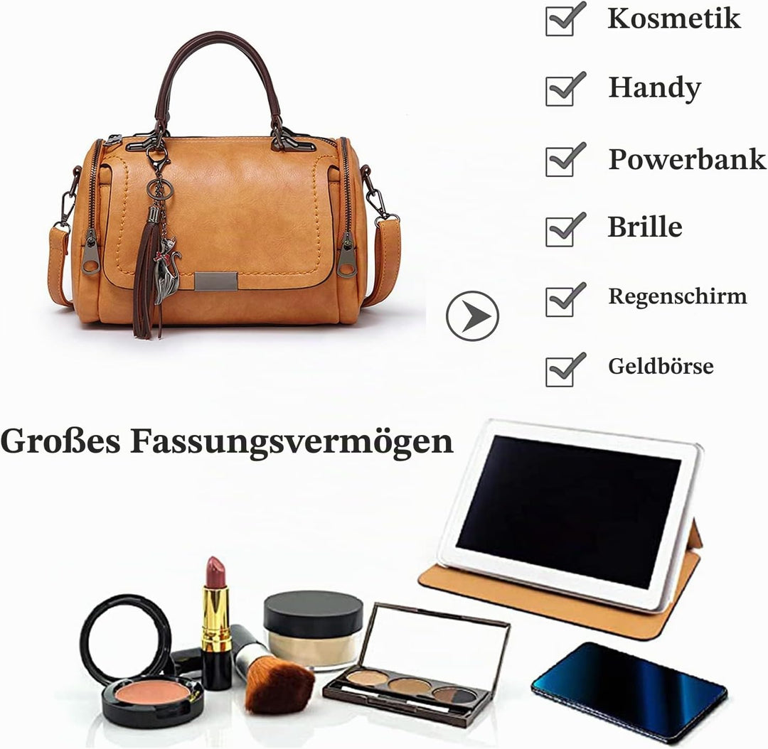 PORRASSO Retro Handtasche Damen Umhängetaschen Frauen Schultertaschen Wasserdicht PU Leder Henkeltas
