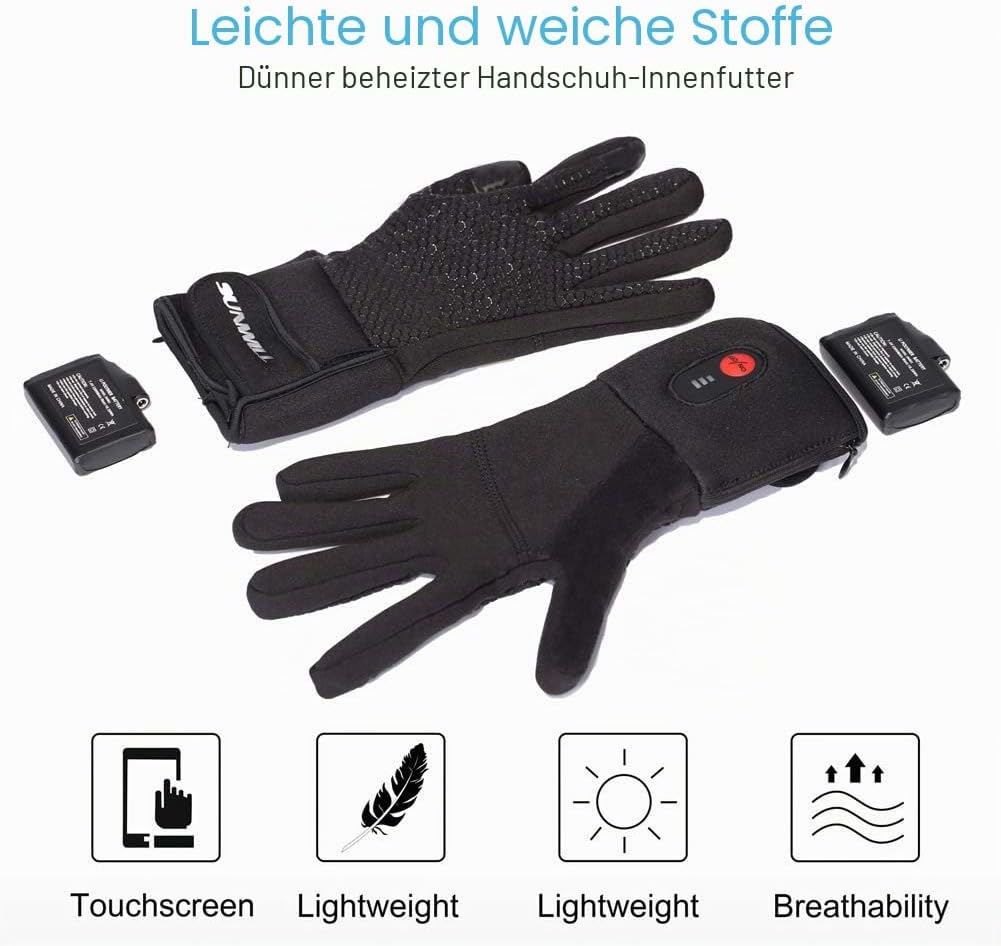 Sun Will elektrische beheizte Handschuhe für Herren Damen，wiederaufladbar beheizbare Winter Handschu