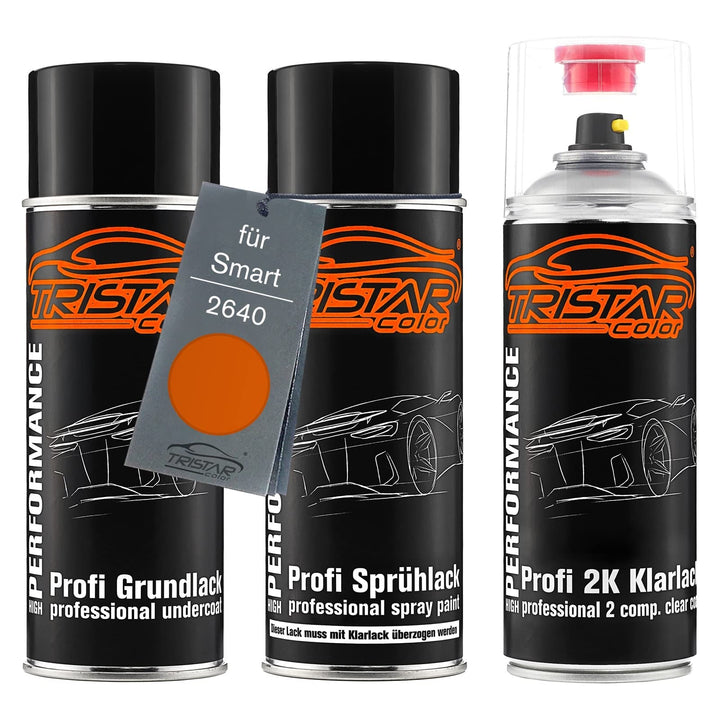 TRISTARcolor Autolack 2K Spraydosen Set für Smart 2640 Lava Orange Metallic Grundlack Basislack 2 Ko