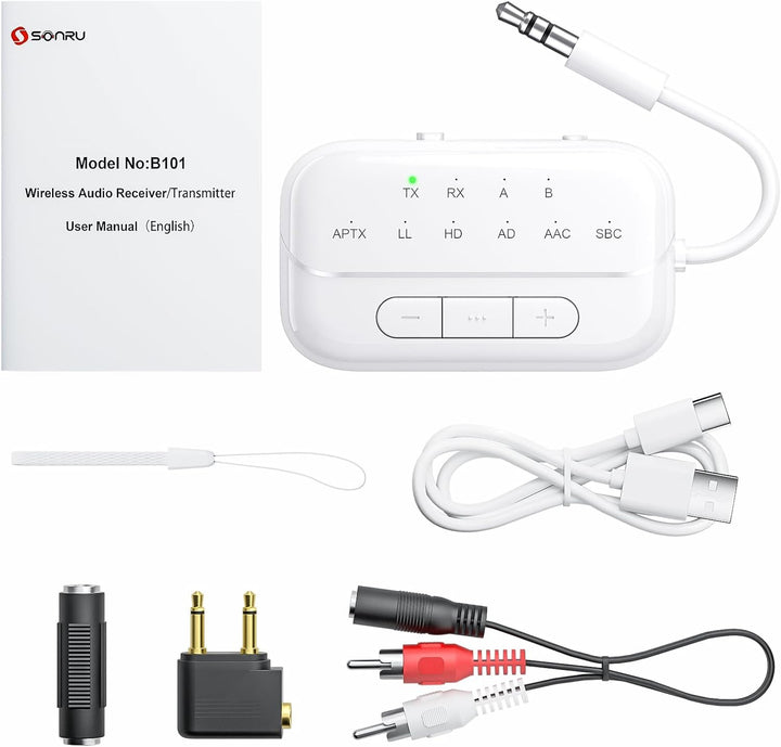 SONRU Bluetooth Transmitter 5.3 Airfly Adapter Flugzeug Gadgets, 2 in 1 Bluetooth Sender Empfänger A