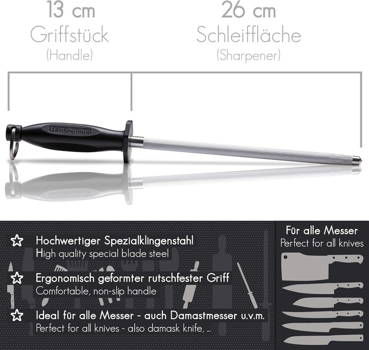 Winzbacher [39cm] Profi Messerschärfer Wetzstahl – aus gehärtetem Spezialstahl | Messerschaerfer Mes