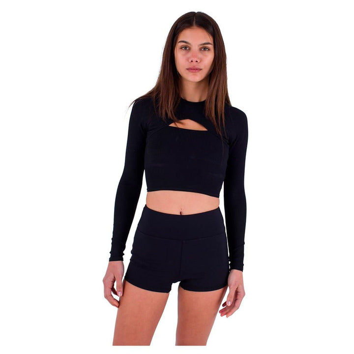 Hurley Damen Max Solid Rib Cropped Cross Yoke Rashguard Rash-Guard-Shirt L Schwarz, L Schwarz