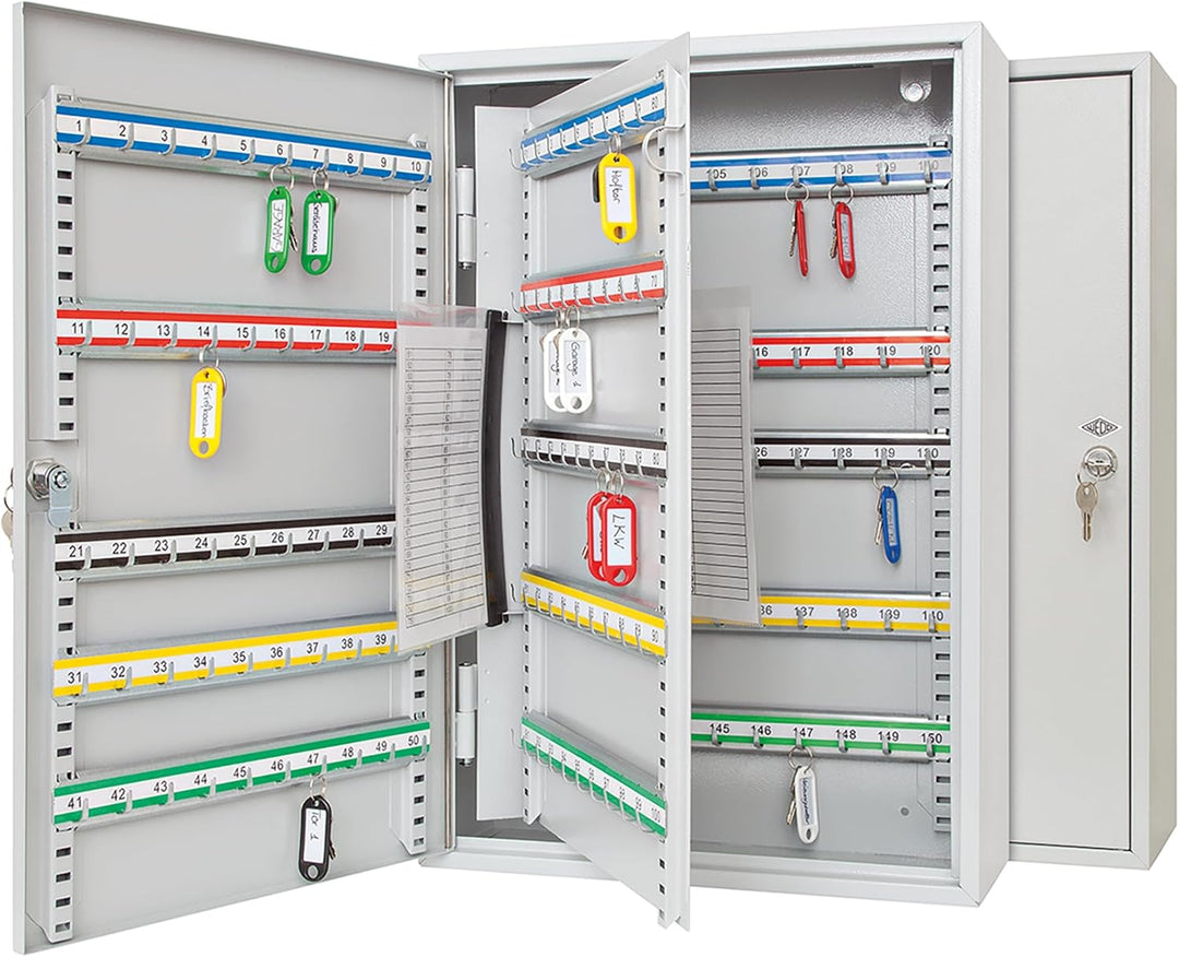 Wedo 10265037X Schlüsselschrank (für 150 Haken, pulverbeschichtetes Stahlblech 38 x 14 x 55 cm, Sich