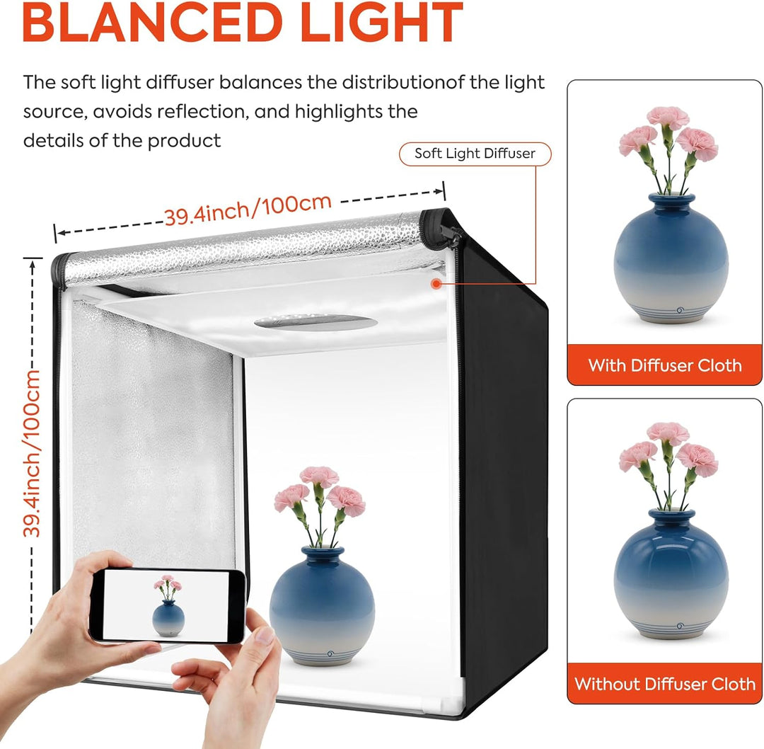40x40x40 Zoll zweifarbige LED Fotobox, dimmbar mit hohem Farbwiedergabeindex CRI>98, Fotostudiozelt