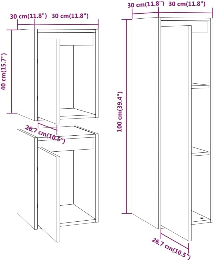 homiuse Wohnzimmer TV-Schränke 3 STK. Massivholz Kiefer Klassischen TV Schrank Set Wohnzimmer MöBel