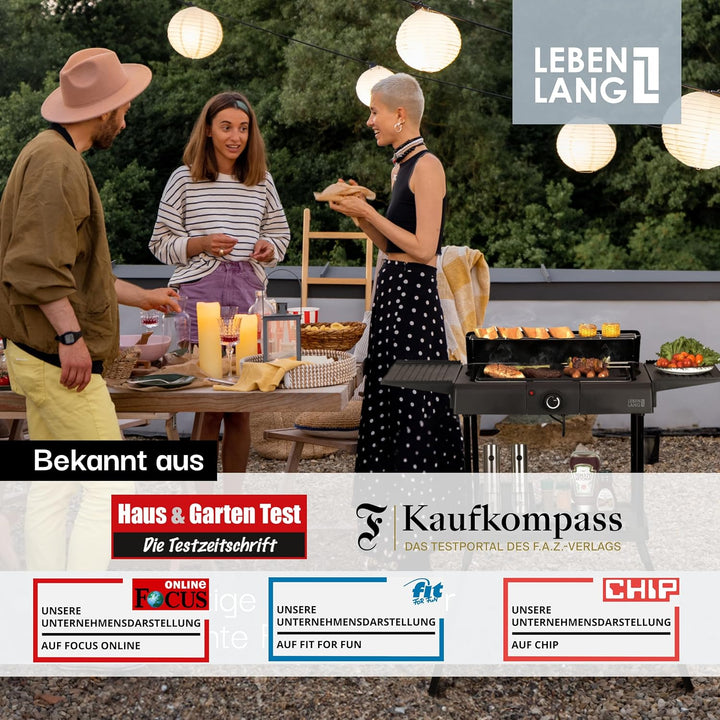 LEBENLANG 2in1 Elektrogrill Tischgrill elektrisch - Inkl. Standfuss & Grillzange I Elektro Grill für