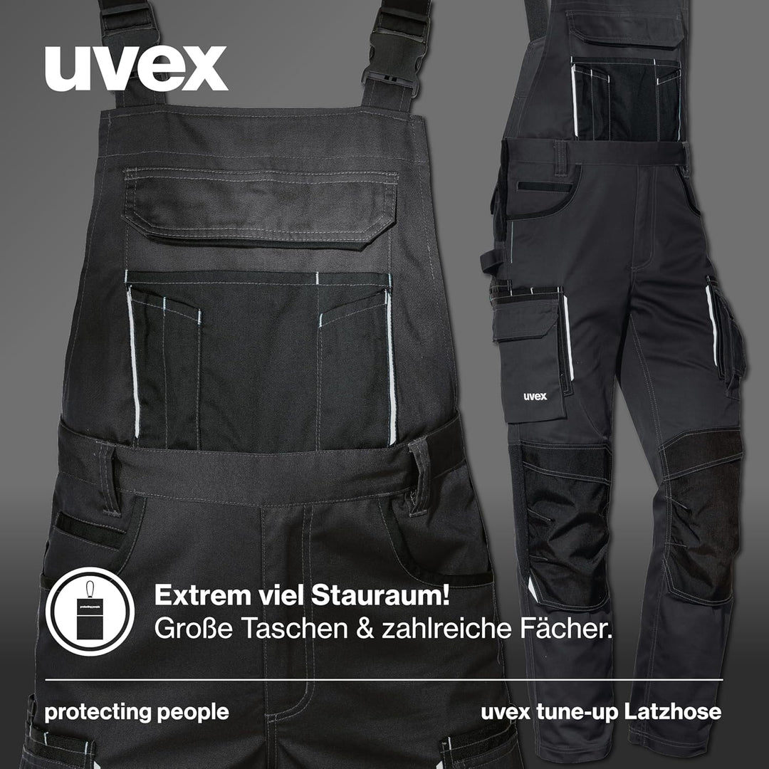Uvex Tune-up Lange Herren-Arbeitshose - Lange Latzhose mit Knietaschen 42 Schwarz, 42 Schwarz