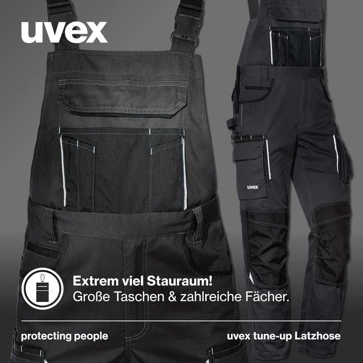 Uvex Tune-up Lange Herren-Arbeitshose - Lange Latzhose mit Knietaschen 42 Schwarz, 42 Schwarz