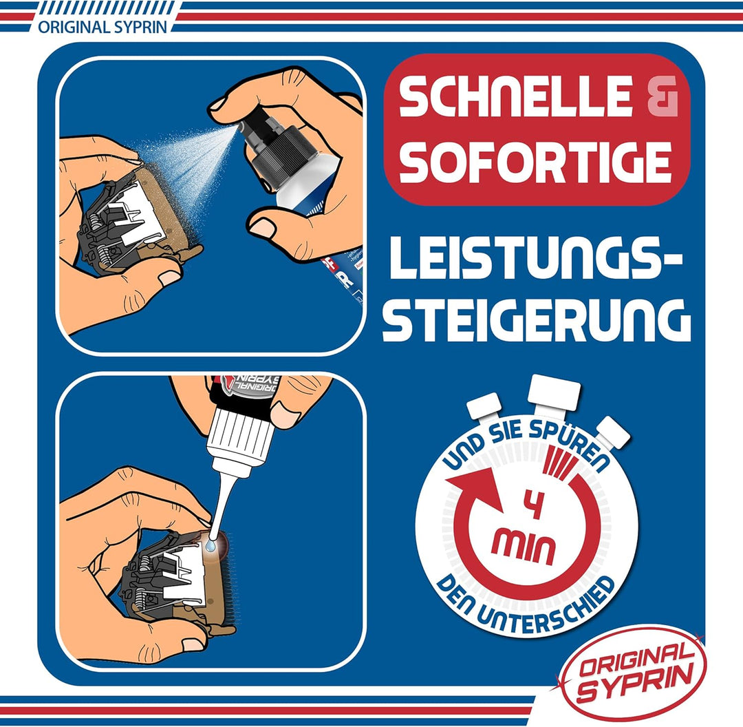 SYPRIN Scherkopföl und Scherkopfreiniger Set - für Rasierer Haarschneidemaschinen Trimmer Schermasch