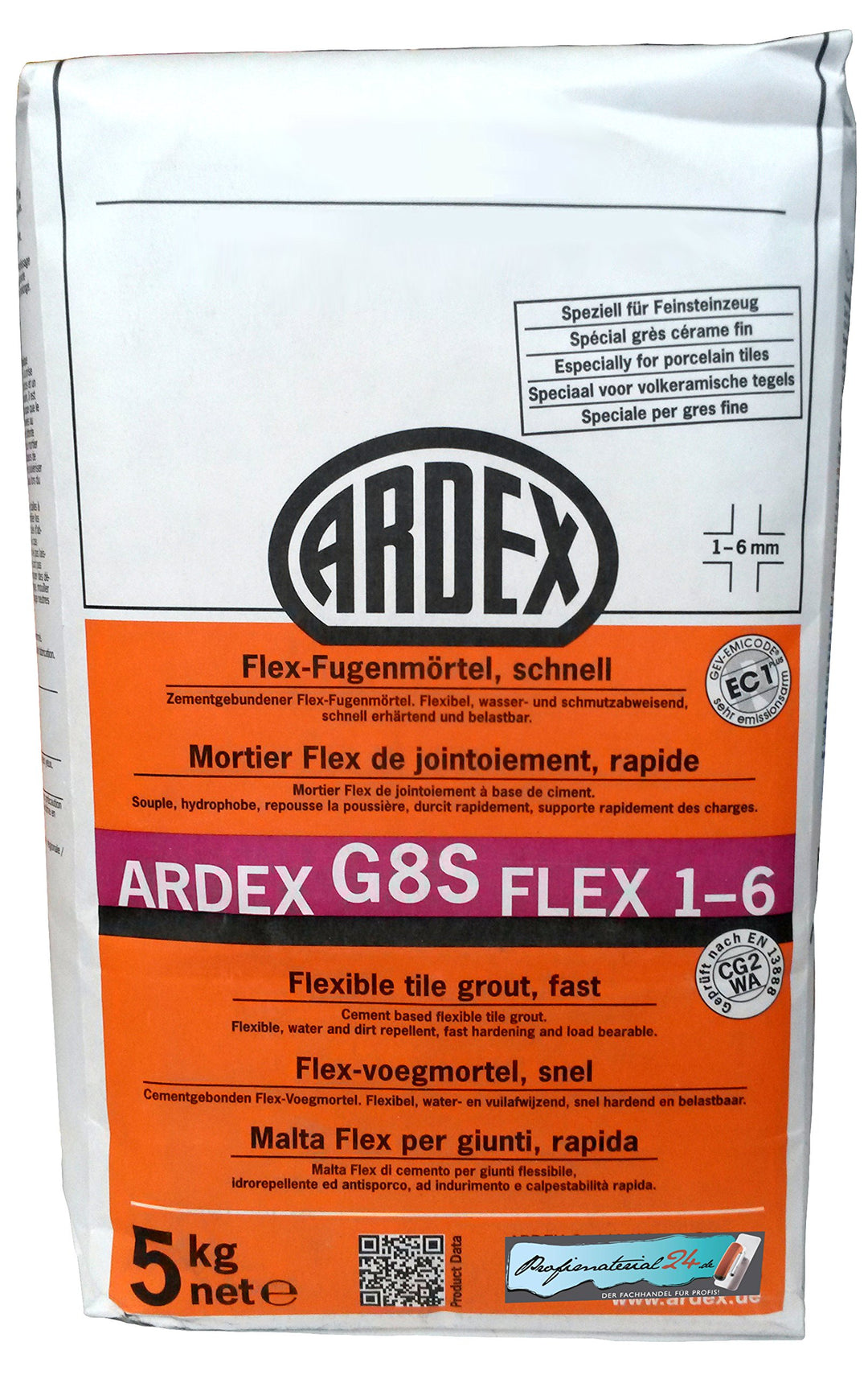 ARDEX G8S Flex-Fugenmörtel 1-6mm 5kg, Farbe "sandgrau" schnell erhärtend und belastbar 5kg Sandgrau,
