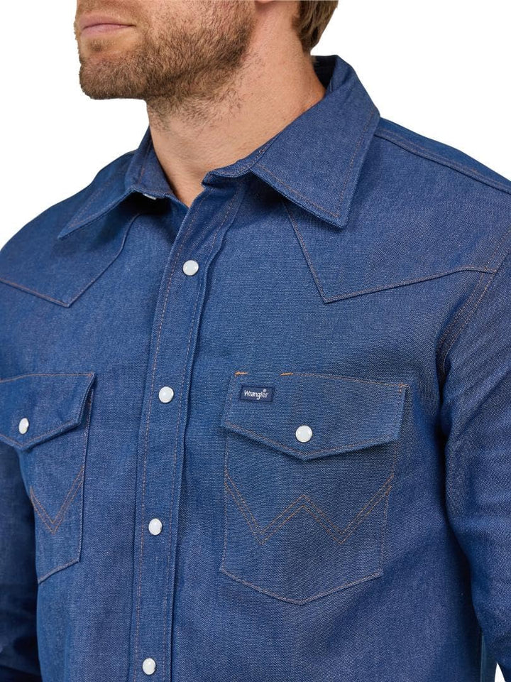 Wrangler Men's Authentic Cowboy Cut Work Western Long-Sleeve Firm Finish Shirt S Indigo, S Indigo
