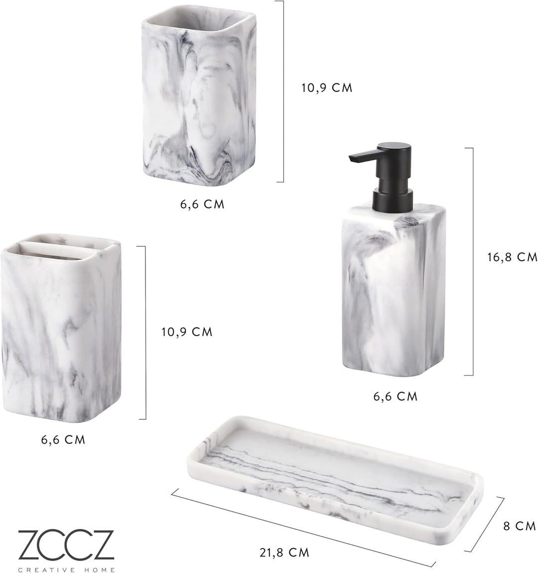 ZCCZ Badezimmer Set 4 Teile – Organizer mit Zahnbürstenhalter, Zahnputzbecher, Seifenspender, Seifen