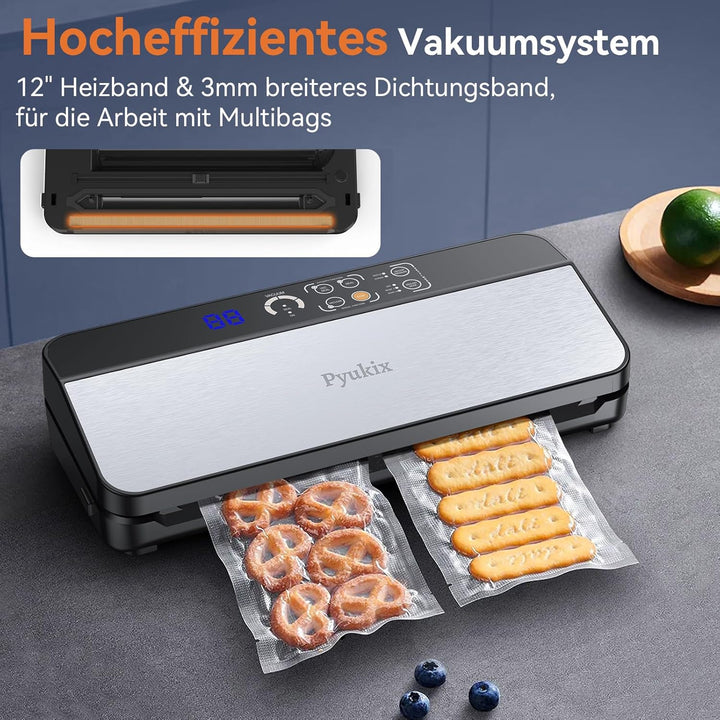 Vakuumiergerät, 8-in-1 Vakuumierer 80 KPA Lebensmittel Trocken-/Feuchtmodus mit eingebautem Cutter u