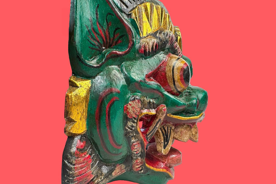 Maske Löwe Raksasa aus Holz 30 cm, Holz-Maske aus Bali, Wandmaske